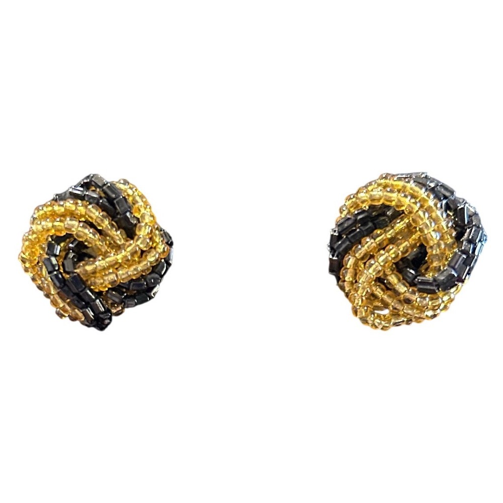 VTG Black & Gold Beaded Knot Stud Earrings – 90s Love‎ Knot Seed Bead